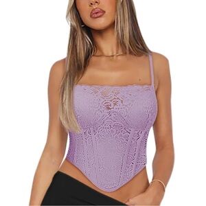 NEW| Women’s Size XL Lavender Trendy Sexy Lace Zip Back Boned Bustier Corset Top
